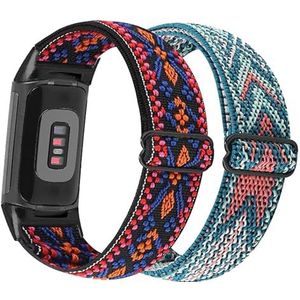 YOOSIDE 2 stuks elastische armbanden voor Fitbit Charge 5, zachte nylon armband met rekbare lus, horlogebandjes met verstelbare gesp voor Fitbit Charge 5, 26mm