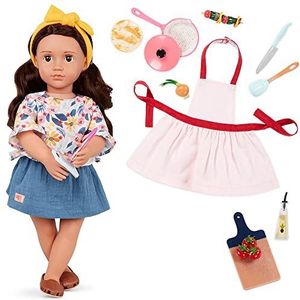 Our Generation Rayna Chef pop, beweegbare pop, 46 cm, met kleding en accessoires, schort en speelgoedvoer, speelgoed vanaf 3 jaar