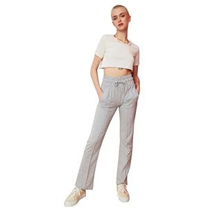 Trendyol Grijze Hoge Taille Straight Fit Gebreide Slim Treatpants, grijs.