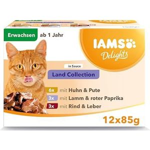 Iams Terre Land Collection Natvoer voor volwassen katten, 12 zakjes van 85 g