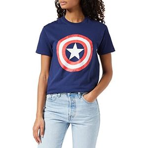 Marvel Avengers Assemble Captain America Distressed Shield Dames T-Shirt Boyfriend, Navy Blauw