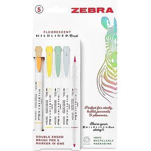 Zebra Mildliner penseelstiften, dubbelzijdig, 5 stuks