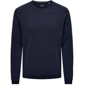 ONLY & SONS Onstapa Reg 12 Struc LS Crew Knit Noos gebreide trui voor heren, Marineblazer/patroon: Mood Indigo stippen