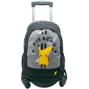 ToyBags Pokemon Pikachu schoolrugzak, aanpasbaar dubbel vak + zwarte trolley, zijbescherming en voorstopper tegen vallen, 4 zwenkwielen, 44 x 31 x 21,5 cm, meerkleurig, M