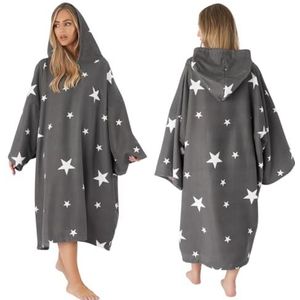 Dreamscene Sterrenponcho voor volwassenen met capuchon, oversized, voor bad, strand, surfen, absorberende microvezel, sneldrogend, voor dames, grijs.