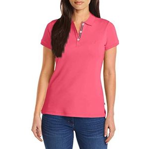 Nautica 3-Button Shirt met korte mouwen, ademend, 100% katoen, poloshirt, voor dames, Roze meloen