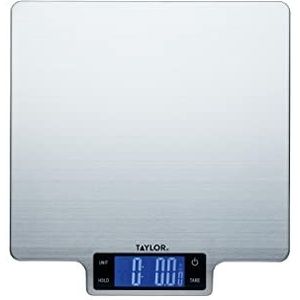 Taylor Pro Grote digitale keukenweegschaal, compact, professionele standaard, tarra-functie, met precisie en zeer nauwkeurige sensor, roestvrij staal, zilverkleurig, capaciteit 10 kg