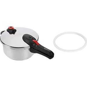 Amazon Basics Inductie Snelkookpan van Roestvrij Staal - 4L - Snel en Veilig Koken - Geschikt voor Inductie, Gas en Keramisch