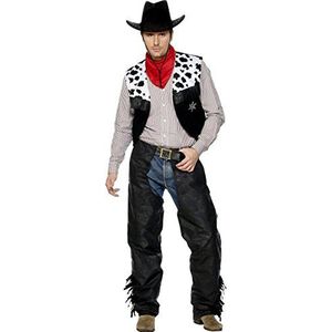 Smiffys Cowboy kostuum zwart met beenwarmers, vest, riem en doek