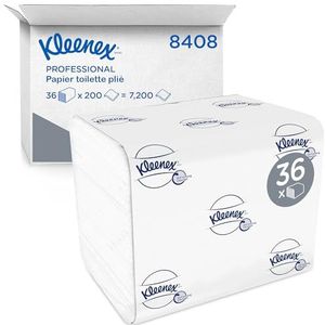 Kleenex 8408 toiletpapier, 2-laags, 36 verpakkingen à 200 vellen, voor Aquarius dispensers, wit, Mega Pack