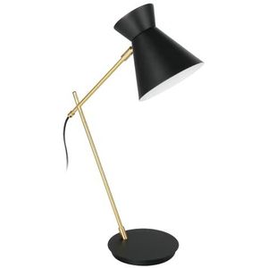 EGLO Amezaga Nachtlamp, minimalistische tafellamp voor kantoor, designlamp van zwart metaal en messing met schakelaar, E27