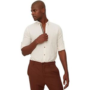 Trendyol Stone Male Button Lapel Apolent Slim Fit T-shirt met lange mouwen, heren, stone, M, Steen