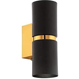 EGLO Passa Ledwandlamp met 2 lichtpunten, moderne wandspots, van metaal, in zwart en goudkleur, woonkamerlamp, hallamp met verticale belichting, rond, GU10-fitting