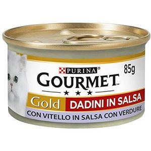 Purina Gourmet Gold Dadini in saus, natvoer voor katten met kalfsvlees in saus met groenten, 24 blikjes à 85 g