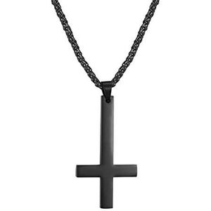 PROSTEEL Sataanse halsketting voor heren, met hanger kruis- en ram-kruis, religieuze sieraden van roestvrij staal/verguld geel/roze/zwart/ionplating blauw, Niet-edelmetaal, Zonder steen
