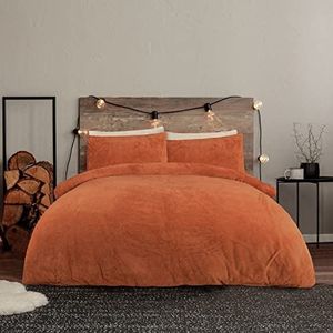 Sleepdown 50565557512188 Fleece beddengoedset met dekbedovertrek en kussensloop, warm en comfortabel, superzacht en onderhoudsvriendelijk, oranje, eenpersoonsbed (135 x 200 cm)