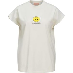 JACK & JONES Jxastrid Sl Boxy Print Tee Jrs T-shirt dames, Vanilla Ice/Print: geel smiley