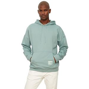 Trendyol Mint Male Sweatshirt met capuchon, oversized, lange mouwen, label applicatie, basic shirt heren, Munt