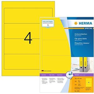HERMA 4296 ordneretiketten DIN A4 korte/breed (192 x 61 mm, 100 vellen, mat papier) zelfklevend, bedrukbaar, permanente ordneretiketten, 400 rugetiketten, geel