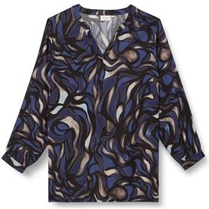 Kaffe Curve Kaffe Curve Plus-size damesblouse, lange mouwen, losse pasvorm, V-hals, bedrukte top, dames, Blauw/Grijs Abrstact Graphic