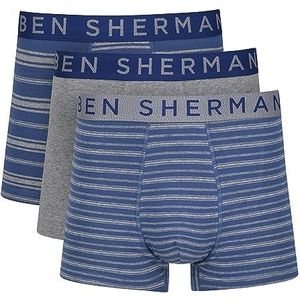 Ben Sherman Ben Sherman Boxershorts voor heren, marineblauw/gestreept/grijs, onderbroek van zacht katoen met elastische tailleband, nauwsluitende boxershorts voor heren, Marineblauw/gestreept/grijs