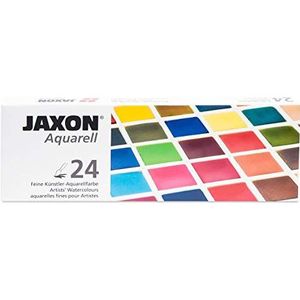 Honsell Jaxon Aquarel 89924 - fijne aquarelverf in metalen doos - 24 halve kommen - krachtige en intense kleuren - hoogwaardige kunstenaarspigmenten