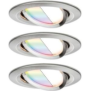 Paulmann 92965 LED inbouwspot Nova Plus Smart Home ZigBee set rond draaibaar 3x2,5W RGBW dimbaar geborsteld staal spot aluminium zink 2700K