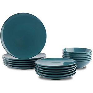 Amazon Basics 18-delig tafelservies van aardewerk, voor 6 personen, donkerblauw, blauw