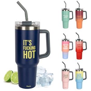 Fisura - 1,2 liter ""f*cking hot"" thermische waterfles grote blauwe thermosfles. BPA-vrij. Houdt 24 uur koud en 12 uur warm. Inclusief rietje. 9,8 x 27,8
