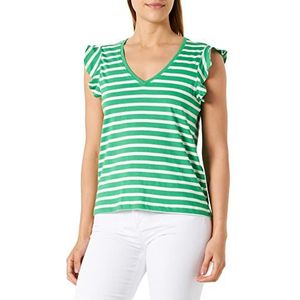 Only Onlmay S/S Volant Col en V Top Box Jrs T-shirt, Vert Kelly/Rayures : Cloud Dancer (Dina), S pour femme, Vert Kelly/Rayures : Cloud Dancer (Dina), S
