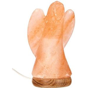 HIMALAYA SALT DREAMS Grote engel van zoutkristal, met houten sokkel van Punjab/Pakistan, oranje, ca. 19 cm