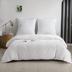 Good Nite 3-delige beddengoedset, 100% comfortabele polyester-microvezel met ritssluiting, 1 effen dekbedovertrek en 2 kussenslopen (wit, 240 x 220 cm + 80 x 80 cm)