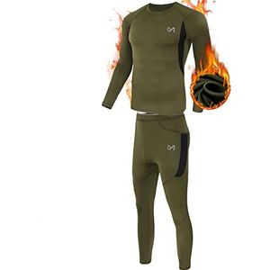 MEETYOO Thermo-ondergoedset voor heren, sneldrogend, lang ondergoed, compressie-jumpsuit voor training, skiën, hardlopen, wandelen, Groen