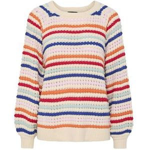 PIECES Pcdosla Ls O-hals Knit Mm damestrui, Berken/strepen: veelkleurig mandarijn oranje