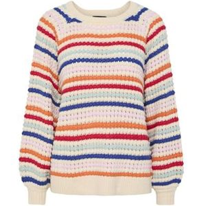 PIECES Pcdosla Ls O-hals Knit Mm damestrui, Berken/strepen: veelkleurig mandarijn oranje