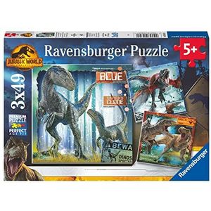 Ravensburger - Kinderpuzzel - puzzels 3x49 p - T-rex en andere dinosaurussen/Jurassic World 3 - vanaf 5 jaar - hoogwaardige puzzel - 3 posters inbegrepen - 05656