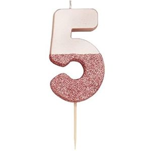Roze Goud Glitter Nummer 5 kaars | Premium kwaliteit taarttopper decoratie | Voor kinderen, volwassenen, 50e verjaardag, verjaardag, mijlpaal