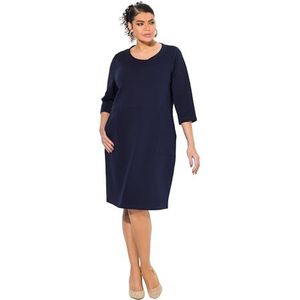 Ulla Popken Punto-sweatjurk, ronde hals, 3/4-arm, zakken voor dames, Marinier