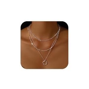 MOROTOLE Meerrijige chokerkettingen voor dames, modieus en stapelbaar, delicate choker in goud/zilver voor dames, ronde hanger ketting, Sterling Zilver, Geen edelsteen