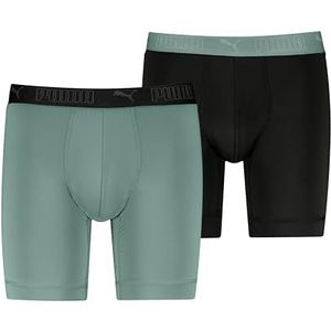 PUMA Microfiber Long boxershorts voor heren (2 stuks), Groen/Zwart, M