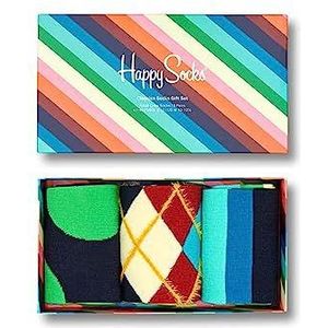 Happy Socks Kleurrijke en leuke sokken 3-pack Classics sokken cadeauset maat, marineblauw, groen, lichtblauw, donker geel, wit, donkerrood