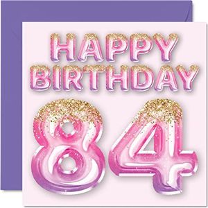 Stuff4 Verjaardagskaart 84 jaar dames roze paarse glitter ballonnen verjaardagskaarten 84 jaar oma 145 mm x 145 mm