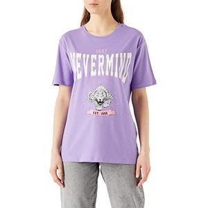 Koton Dames T-shirt, bedrukt, korte mouwen, katoen, paars (348), S, paars (348)