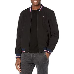 Tommy Hilfiger Lichtgewicht bomberjack van geribbeld gebreid voor heren, zachte beschermhoes, zwart, medium, Zwarte softshell-hoes