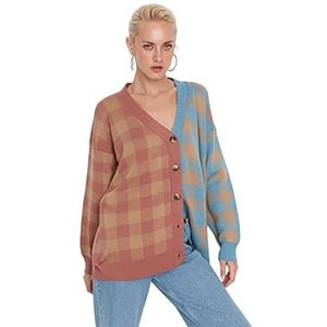 Trendyol Cardigan en tricot à col en V standard surdimensionné pour femme, vieux rose, S