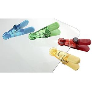 Fackelmann TECNO magnetische clips kunststof met magneet (rood, geel, blauw, groen) 4 stuks