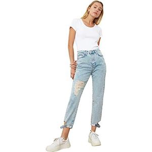 Trendyol Gescheurde damesjeans Trotting gedetailleerde hoge taille moeder, Blauw