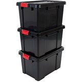 IRIS Powerbox Opbergbox - 50L - Kunststof - Zwart/Rood - Set van 3