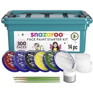 Snazaroo 1172018 Beginner make-up koffer, 6 kleuren & Glitter Gel met 3 Borstels, 2 Sponsjes & Make-up Boekje