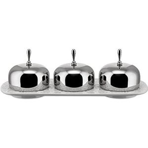Alessi Mw15 Dressed jam met drie vakken van porselein met deksel van roestvrij staal 18/10, glanzend